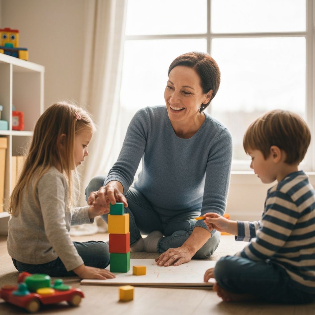 Nanny caring for children